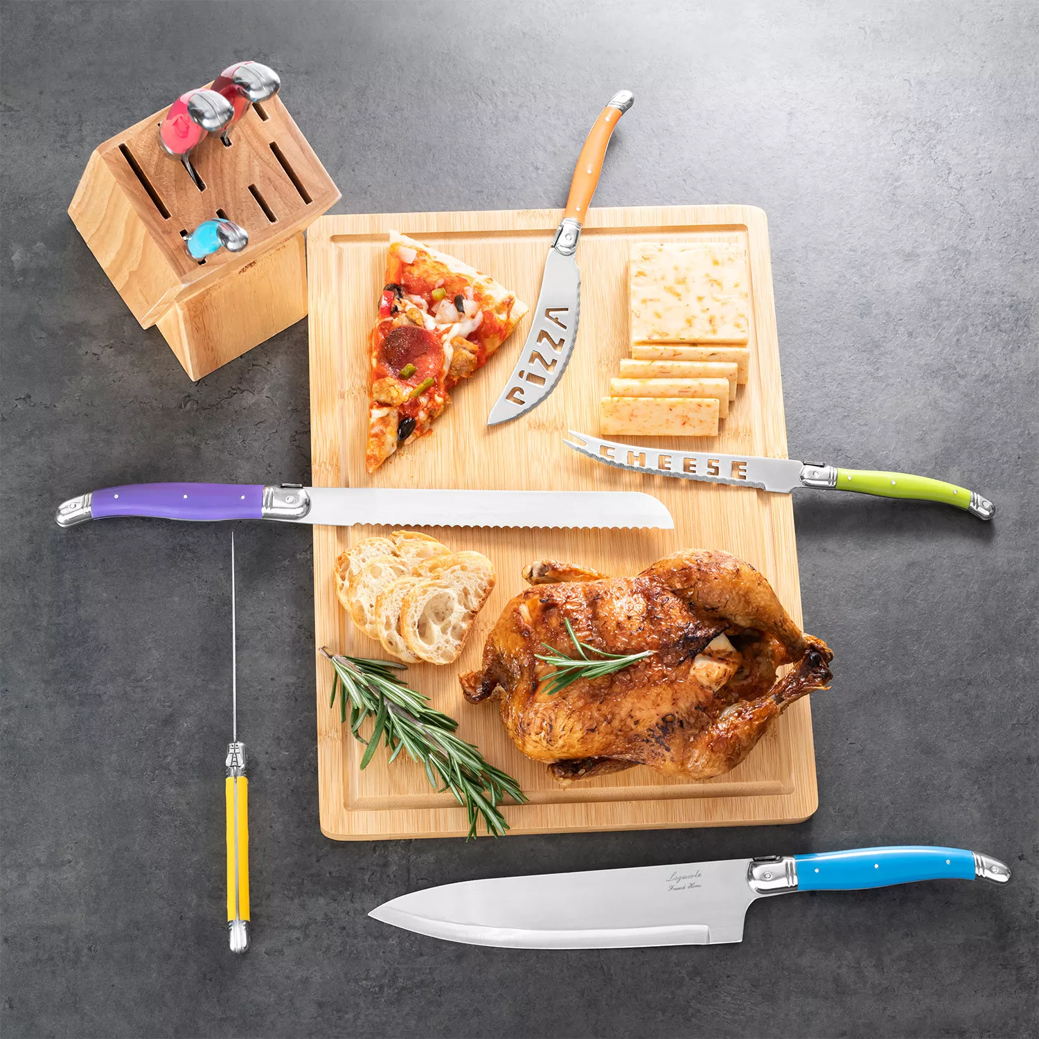French Home Kitchen Knife Set with Wood Block, Set of 8