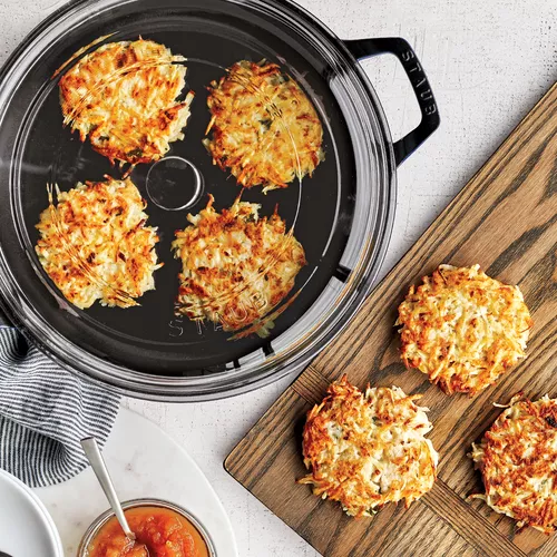 Crispy Sweet Potato Latkes with Smoked Salmon and Herbed Crème Fraiche