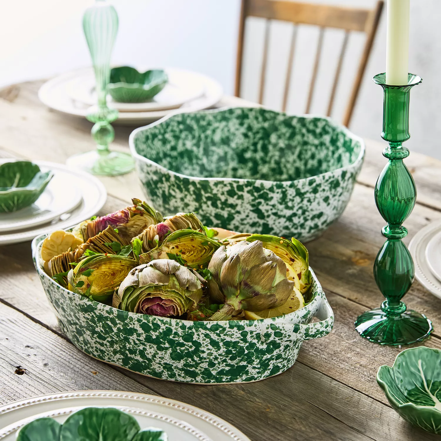 Sur La Table Green Splatter Oval Baker