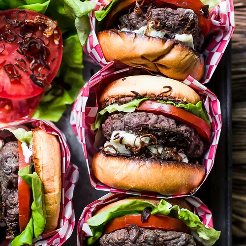 Blue Cheese Burger with Crispy Shallots