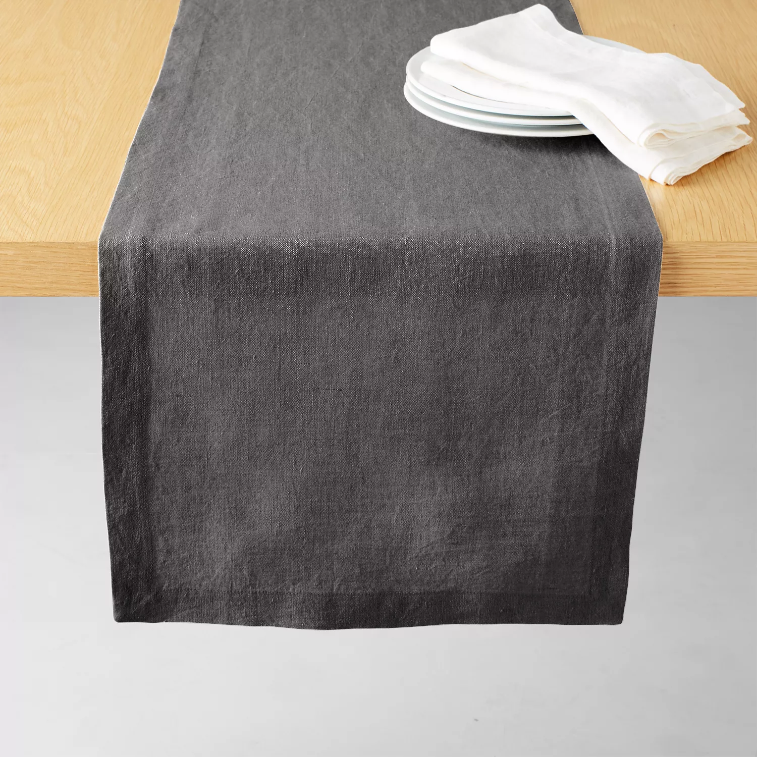 Sur La Table Charcoal Linen Table Runner, 108&#34; x 16&#34;