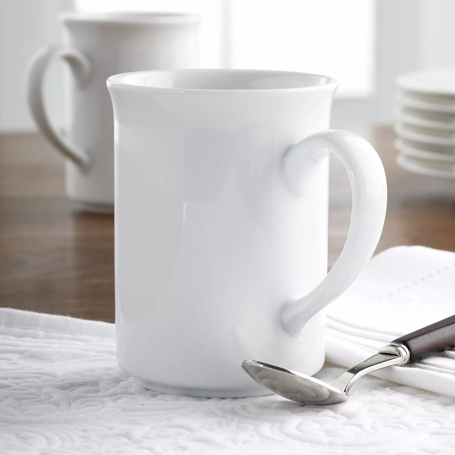 American Mug Pottery Ceramic Bistro Style Coffee Mug, Made in USA (14 oz -  Pack of 4, White)