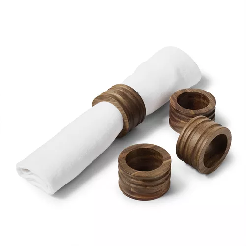 Sur La Table Fluted Acacia Wood Napkin Rings, Set of 4