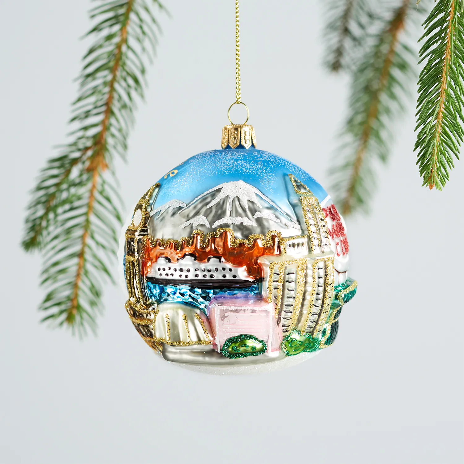 Sur La Table Seattle Ball Glass Ornament, 3.5"