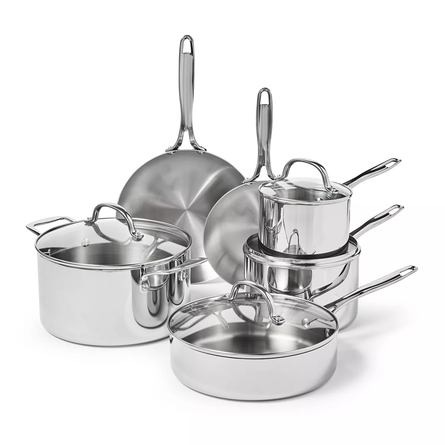 Sur La Table Classic 5-Ply Stainless Steel 10-Piece Cookware Set, Silver