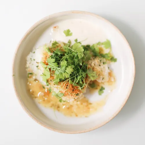 Panko-Crusted Cod with Celery Root Puree & Lemon Dill Beurre Blanc