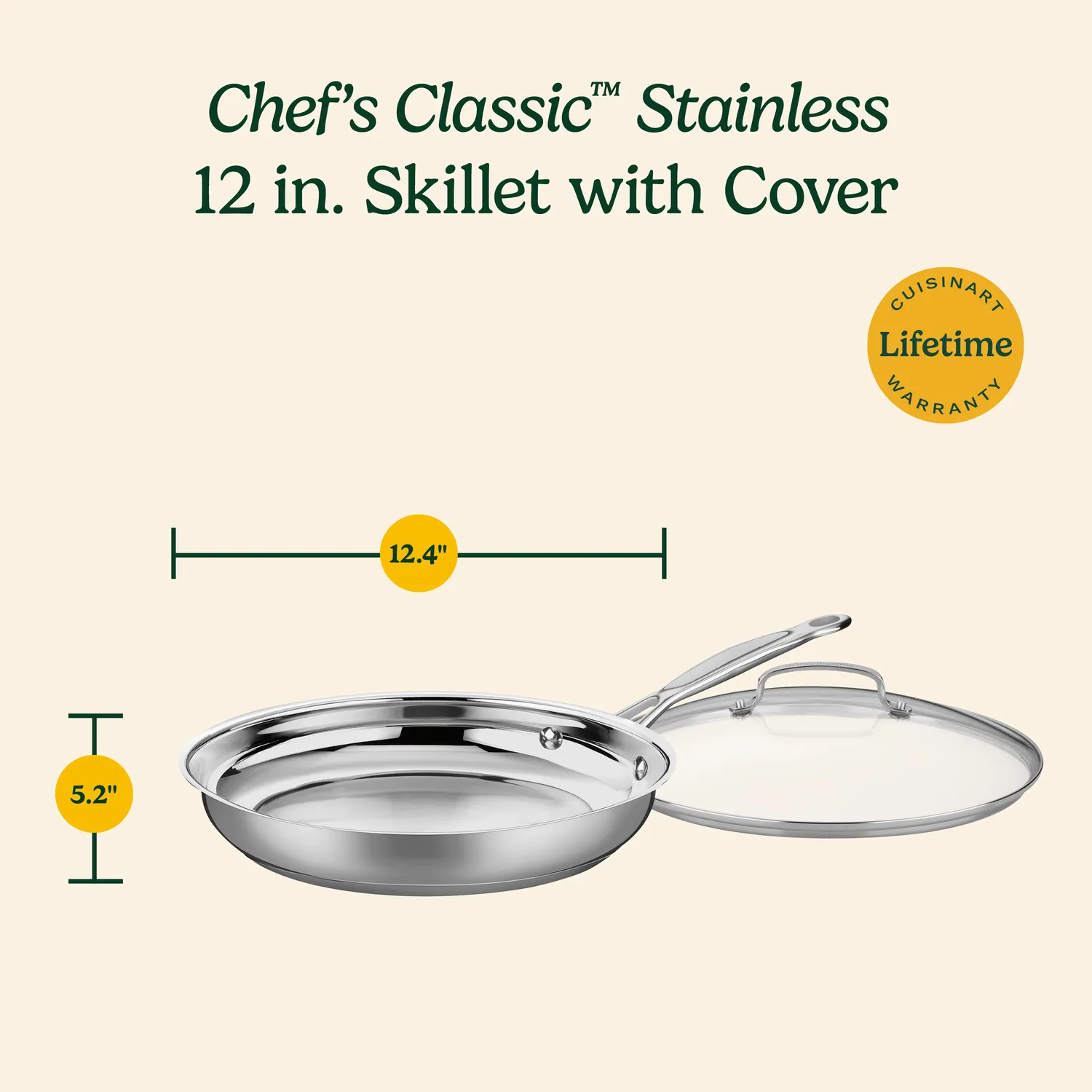 Cuisinart Chef's Classic Stainless Steel Skillet with Lid, 12"