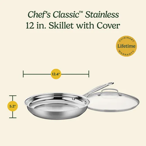 Cuisinart Chef's Classic Stainless Steel Skillet with Lid, 12"