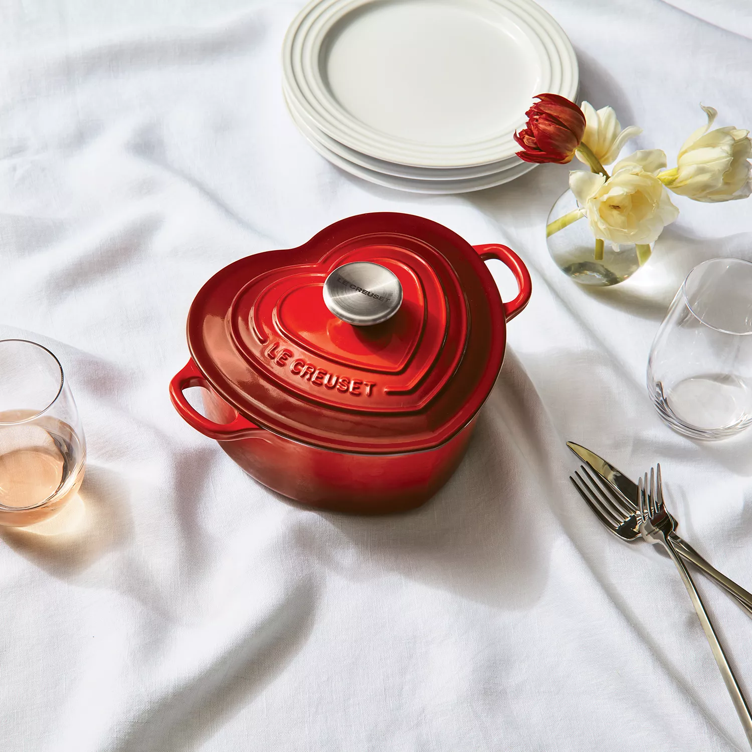 Le Creuset Heart Shaped 2 Liter White Cast Iron Dutch Oven for