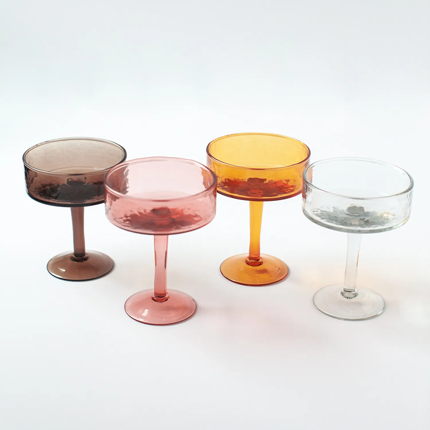 Powered by People Handblown Hammered Coupe Cocktail Glasses, Set of 4