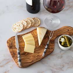 French Home Jubilee Cheese Knife, Fork & Olivewood Board Set