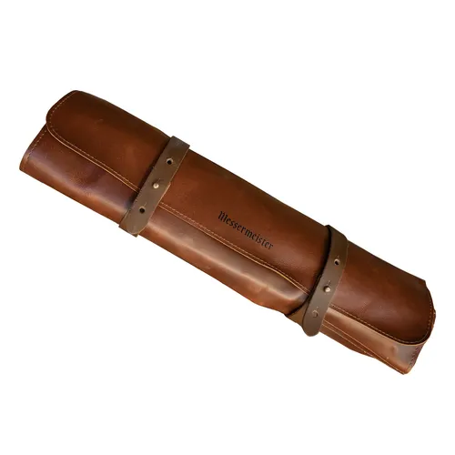 Messermeister Overland Chef 5-Pocket Cognac Leather Knife Roll