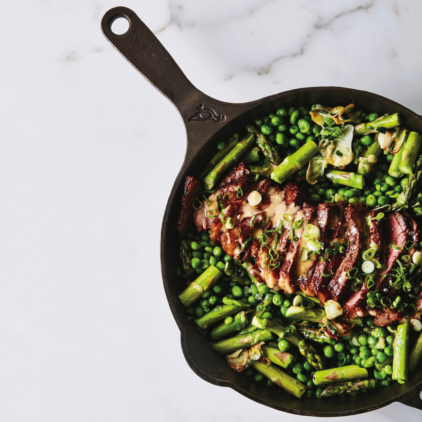 One-Skillet Steak and Spring Veg with Spicy Mustard from Bon Appétit