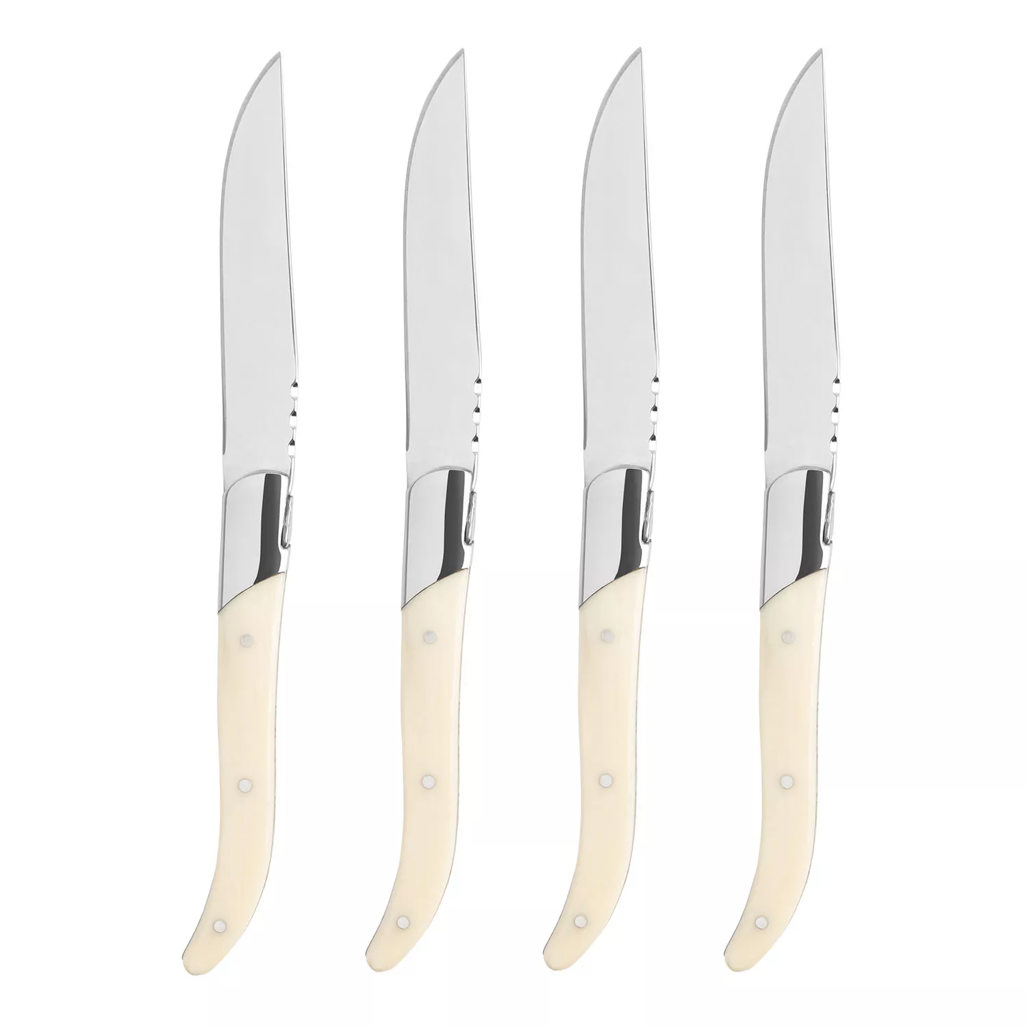 Laguiole Jean Dubost 6-Piece Steak Knife Block Set in Ivory , White Handles  & Brass Fittings