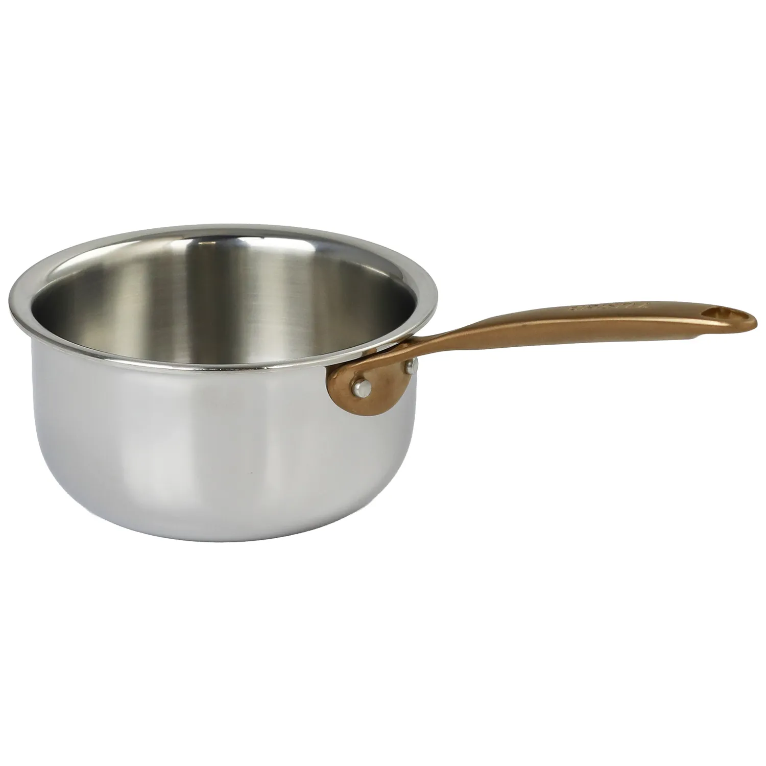 Cristel Castel'Pro 3-Ply Stainless Steel Mini Open Saucepan with Anitque Brass Handle