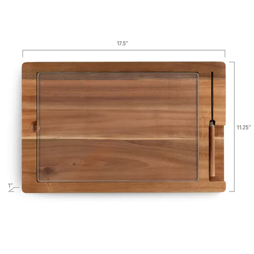 Picnic Time Ventana Tempered Glass & Acacia Wood Cheese Board & Knife Set 
