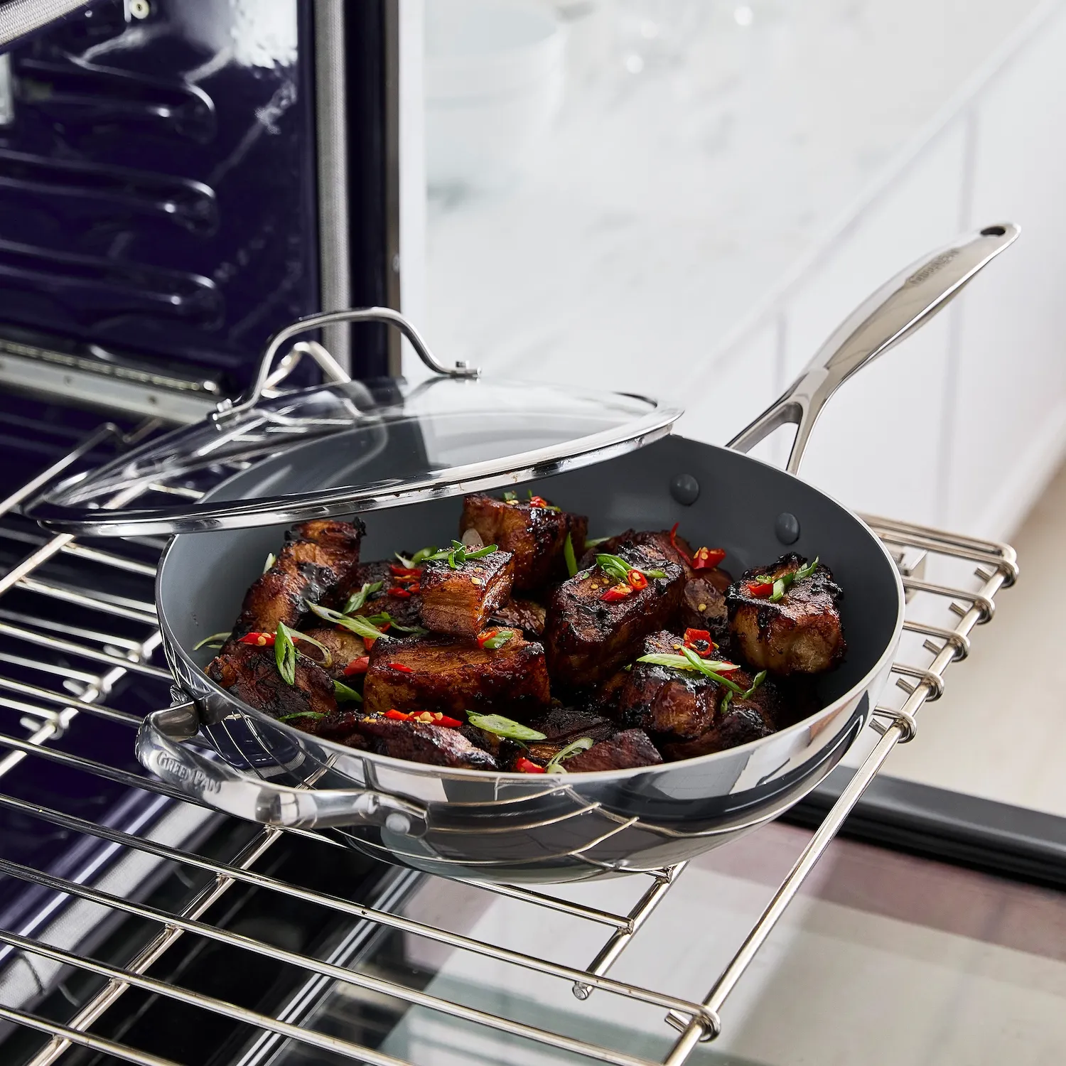 GreenPan Stainless Steel Valencia Pro Ceramic Nonstick Wok w/ Lid, 12"