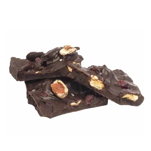 Sur la table Cranberry Orange Pecan Dark Chocolate Bark