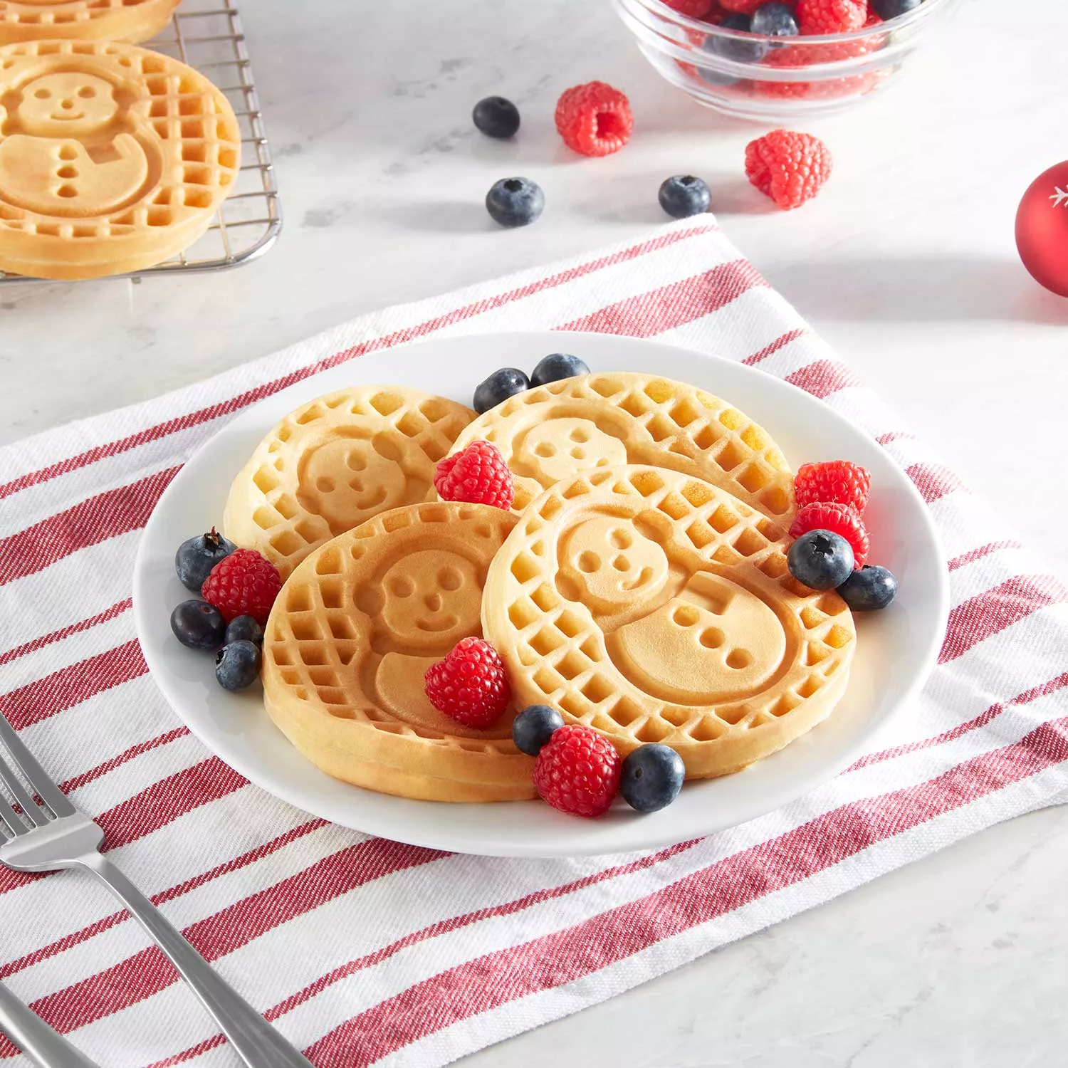 Dash Snowman Mini Waffle Maker with Ceramic Non-Stick Plates | Crate & Barrel