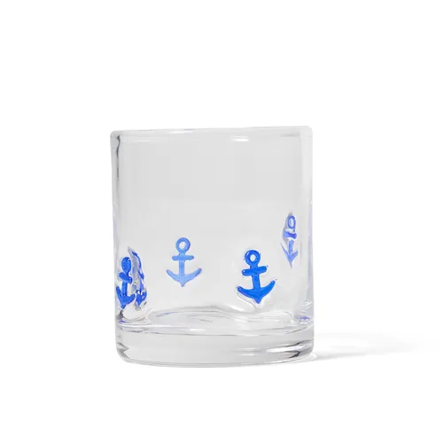 Sur La Table Seaside Anchor Icon Double Old-Fashioned Glass