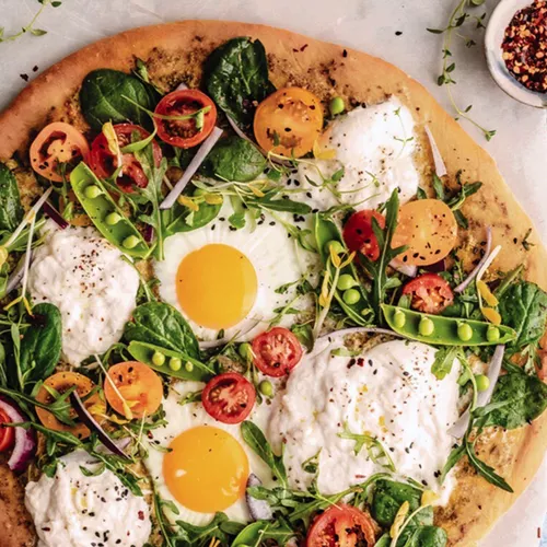 Spring Greens Burrata Pizza