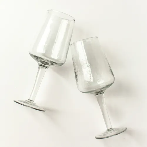Powered by People Handblown Hammered Wine Glasses, Set of 4