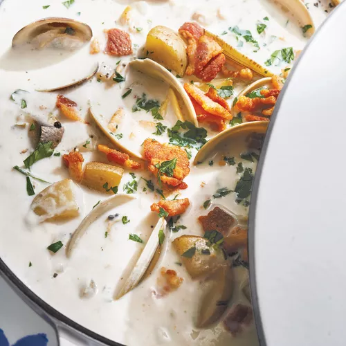 Seafood Chowder with Clams, Scallops, Shrimp and Cod