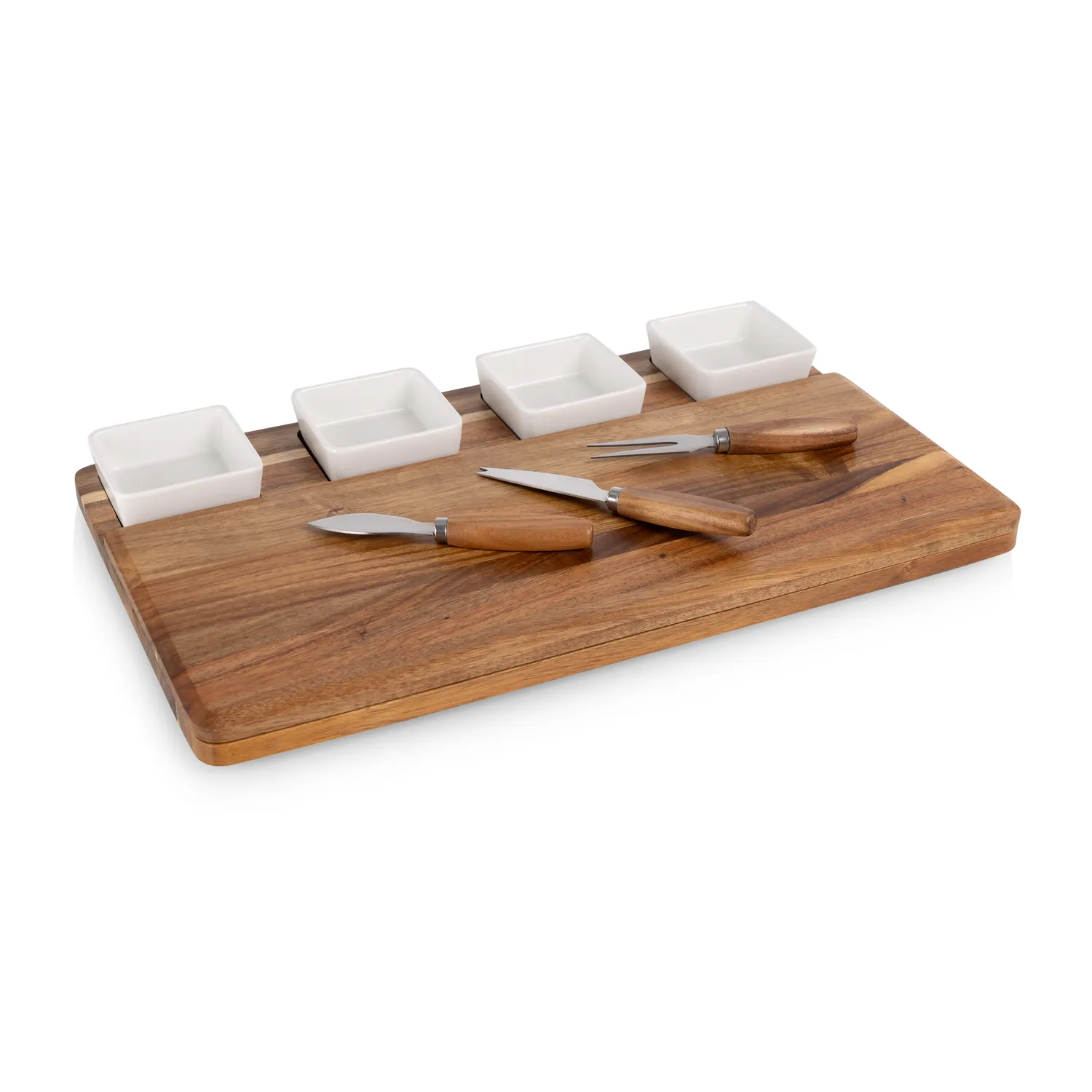 Picnic Time Acacia Picada Tapas & Cheese Board Set with Dip Bowls