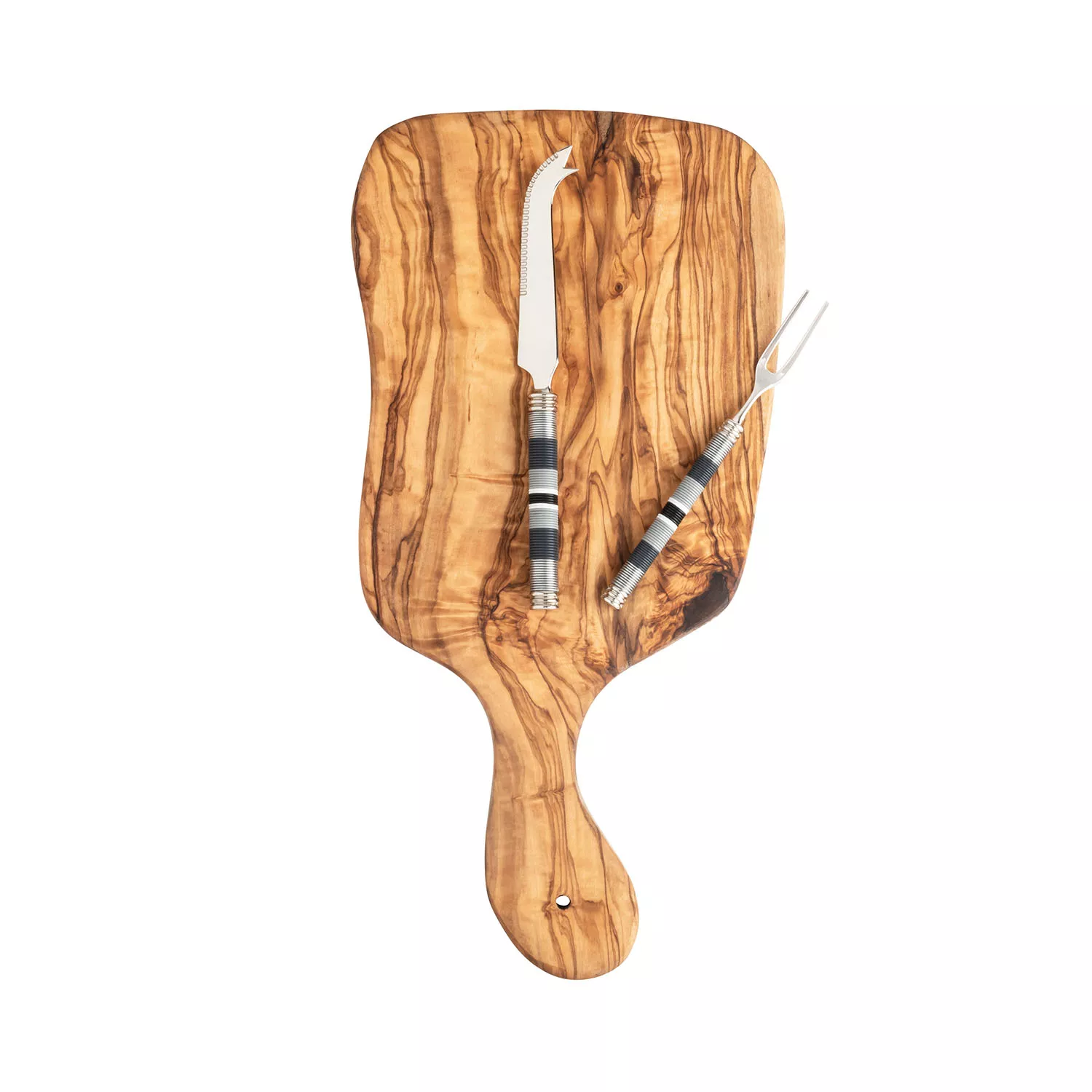 French Home Jubilee Cheese Knife, Fork & Olivewood Board Set