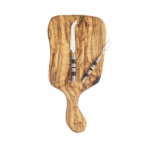 French Home Jubilee Cheese Knife, Fork & Olivewood Board Set
