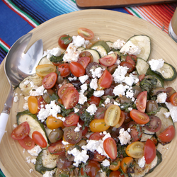 Charred Zucchini with Heirloom Tomatoes, Olives and Feta