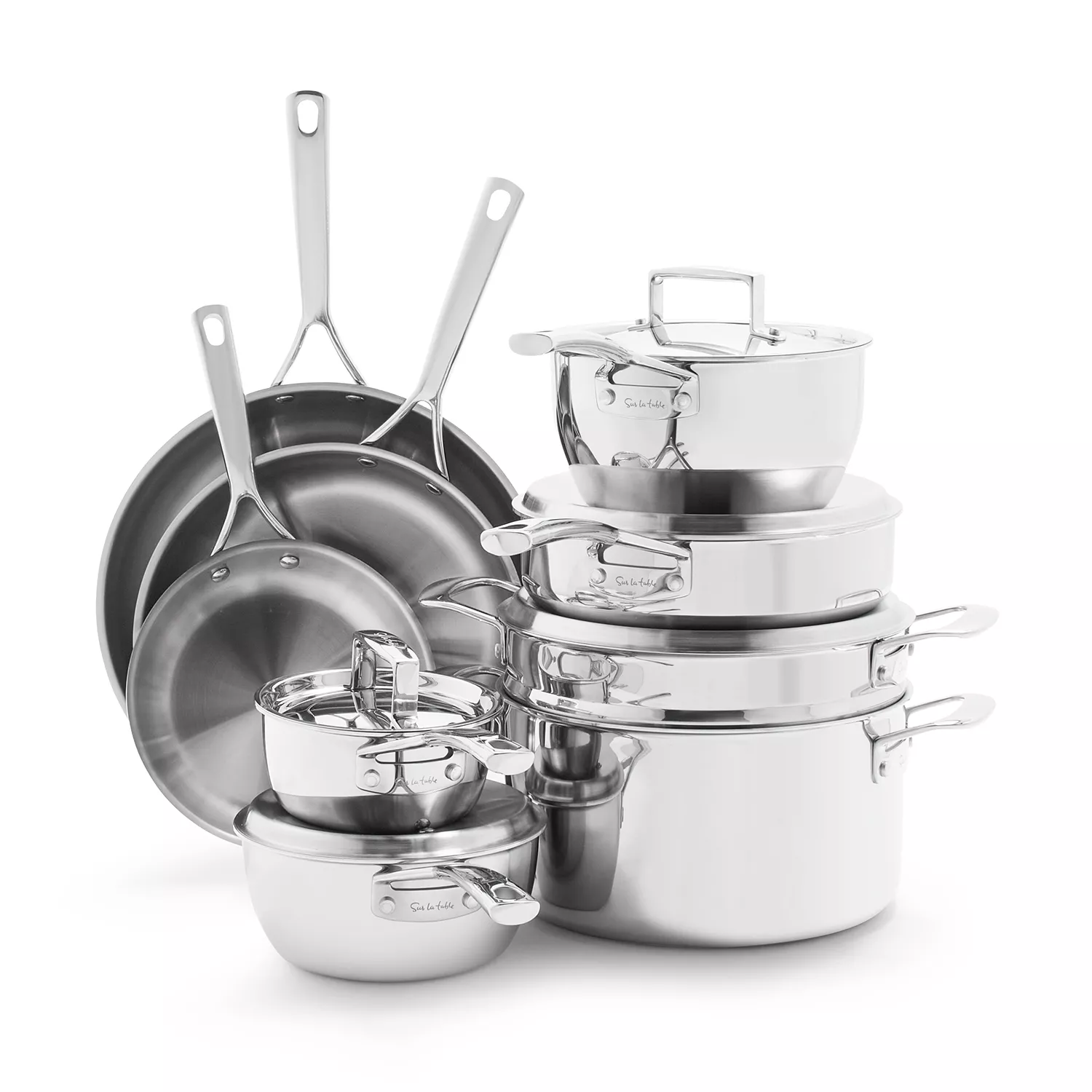 Sur La Table Classic 5-Ply Stainless Steel 14-Piece Cookware Set, Silver