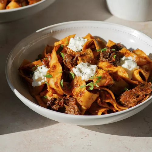 Braised Short Rib Ragu with Pappardelle and Burrata