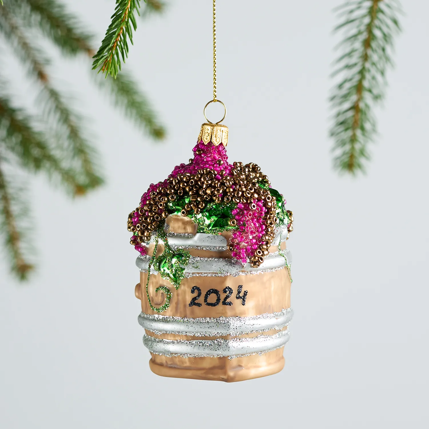 Sur La Table 2024 Wine Barrel Glass Ornament, 3.5"