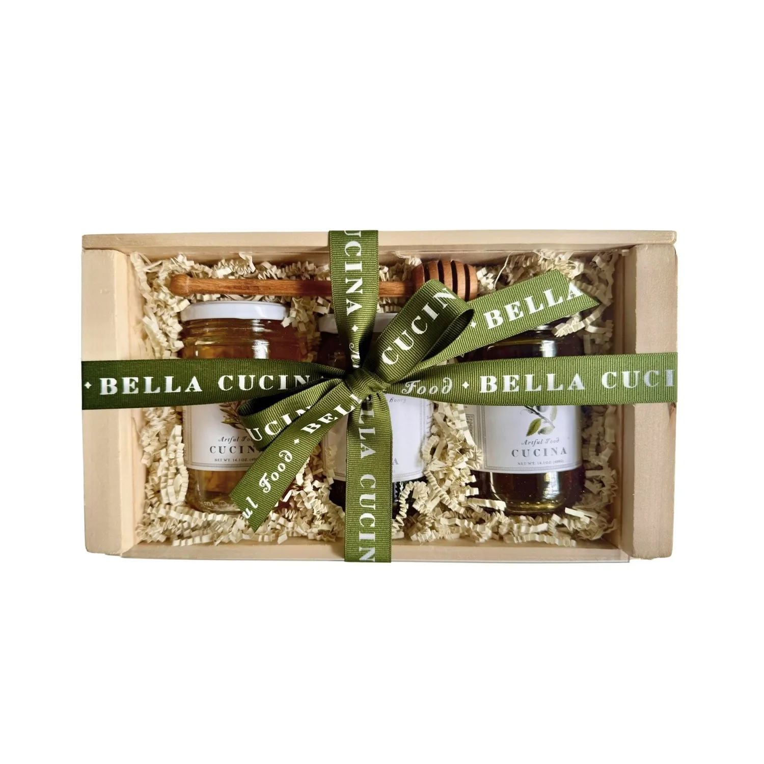 Bella Cucina Honey Trio Wood Gift Box with Honey Dipper