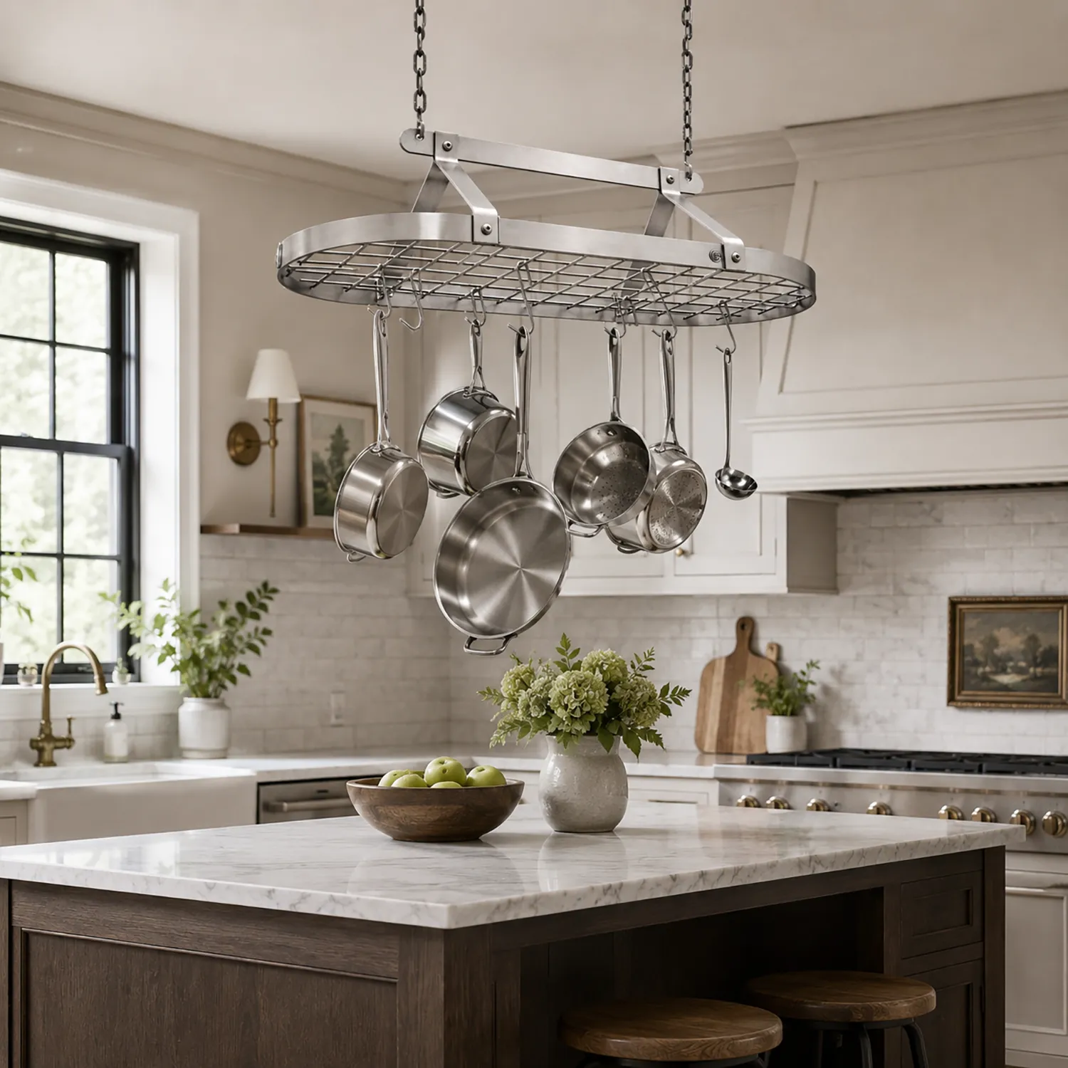 Enclume Classic Stainless Steel Oval Ceiling Pot Rack