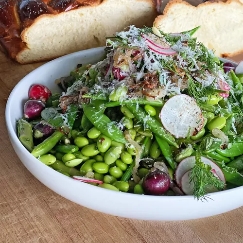 Asparagus, Pea, Jammy Egg and Crispy Salad