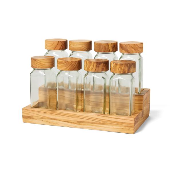 Sur La Table Olivewood Spice Rack & Jars