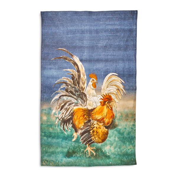 Sur La Table Navy Rooster Linen Kitchen Towel