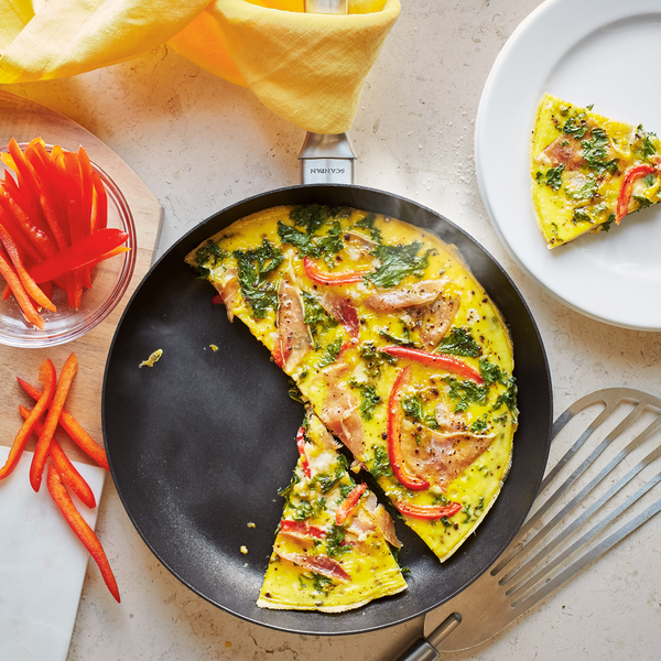 Prosciutto, Kale, and Red Bell Pepper Skillet Frittata