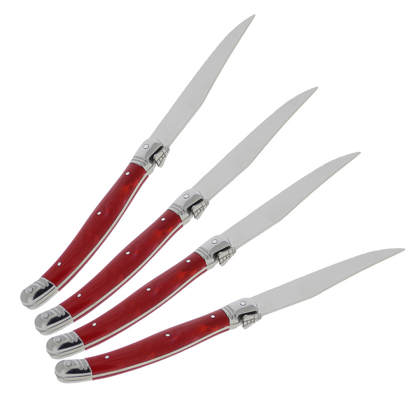 French Home Laguiole Faux Red Marble Steak Knives, Set of 4