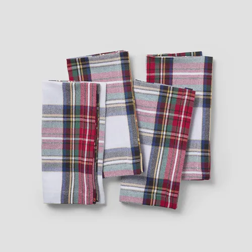 Sur La Table Jolly Santa Lurex Plaid Napkins, Set of 4